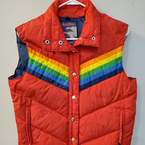 Antler Other - Antler Vintage Cherry Red Down Rainbow Puffer Vest